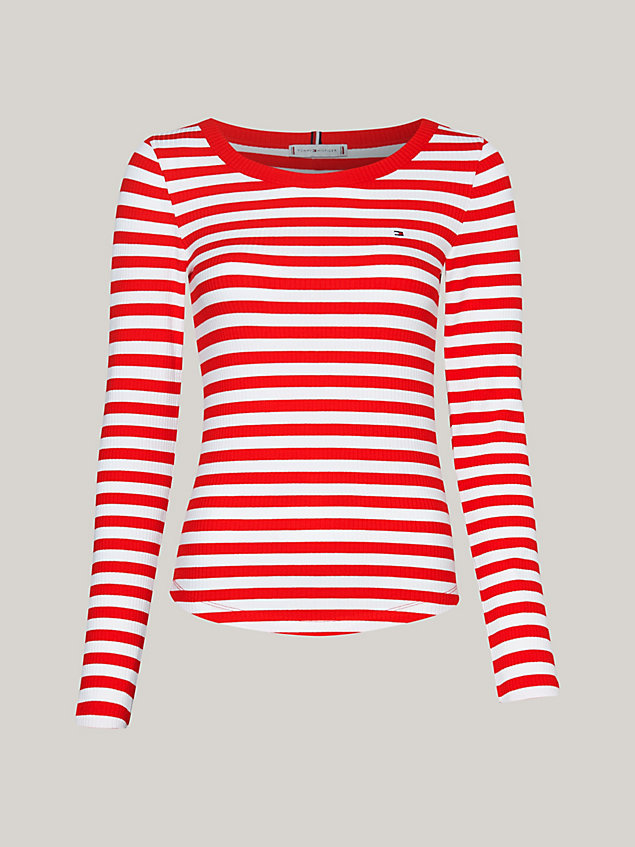 red ribbed slim fit long sleeve t-shirt for women tommy hilfiger