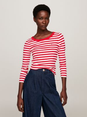 Ribbed Slim | Red Long Hilfiger | T-Shirt Fit Sleeve Tommy