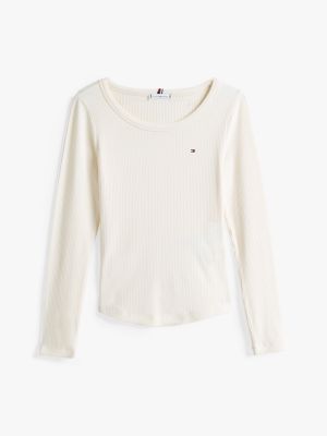 white ribbed long sleeve slim t-shirt for women tommy hilfiger