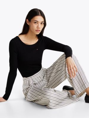 black ribbed long sleeve slim t-shirt for women tommy hilfiger