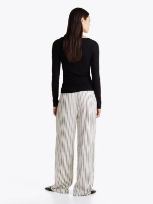 black ribbed long sleeve slim t-shirt for women tommy hilfiger