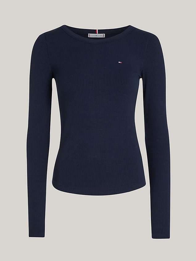 blue ribbed slim fit long sleeve t-shirt for women tommy hilfiger