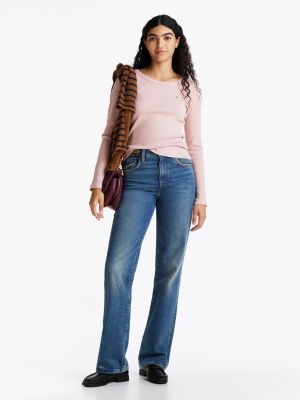 pink ribbed long sleeve slim t-shirt for women tommy hilfiger