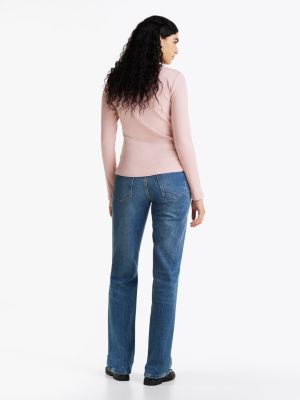 pink ribbed long sleeve slim t-shirt for women tommy hilfiger