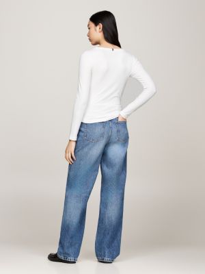 white ribbed long sleeve slim t-shirt for women tommy hilfiger