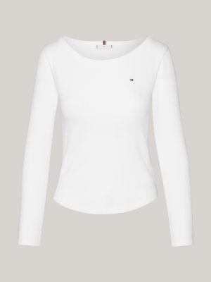 white ribbed long sleeve slim t-shirt for women tommy hilfiger