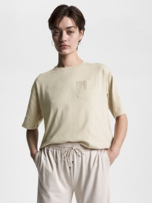 Relaxed fit T shirt met halve mouwen Beige Tommy Hilfiger