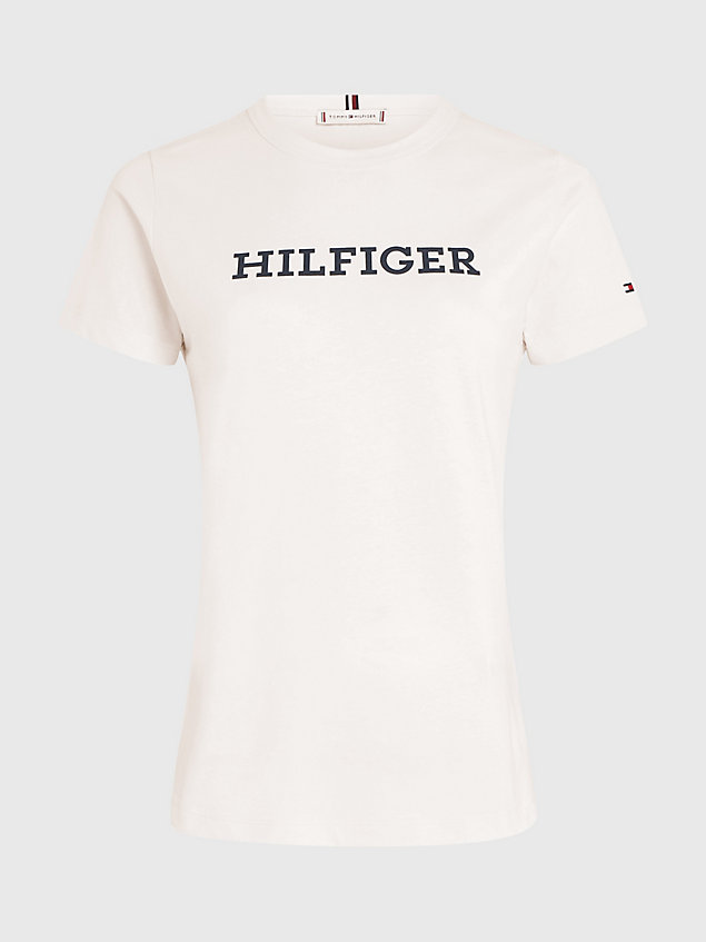 t-shirt ajusté à monotype hilfiger beige pour femmes tommy hilfiger
