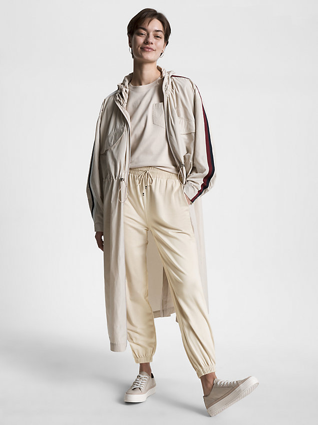 beige drawstring tapered cuffed leg trousers for women tommy hilfiger