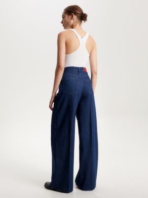 High Rise Wide Leg Pleated Jeans, Denim