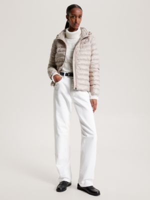 Global Stripe Padded Coat In Beige