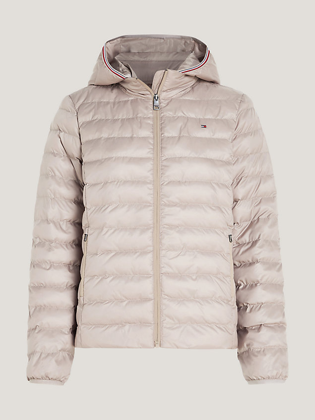 beige recycled padded global stripe jacket for women tommy hilfiger