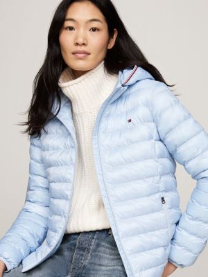 blau leichtgewichtige steppjacke mit kapuze für damen - tommy hilfiger