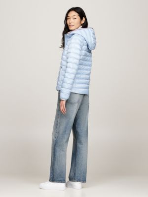 Tommy Hilfiger - Abrigo de mujer con capucha Global Stripe 8927 Azul claro  - Ryses