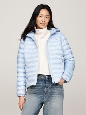 blue lightweight padded hooded jacket for women tommy hilfiger