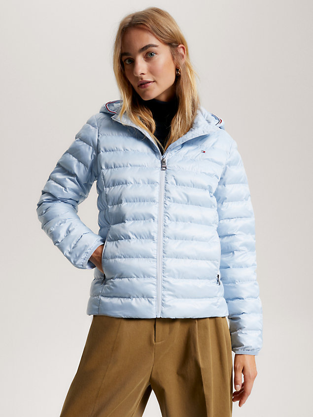 blue global stripe water repellent lightweight padded jacket for women tommy hilfiger