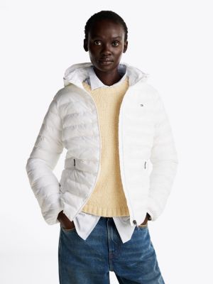 white leichtgewichtige steppjacke mit kapuze für damen - tommy hilfiger