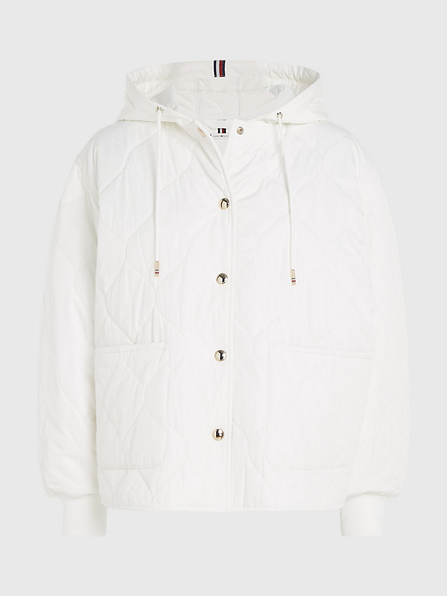 white pikowana kurtka modern z kapturem dla kobiety - tommy hilfiger
