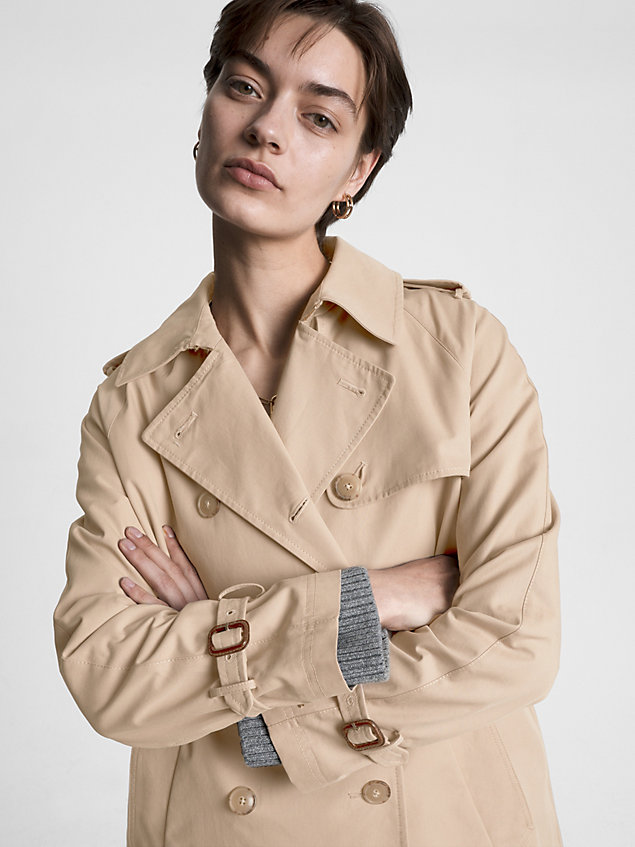 trench-coat court croisé beige pour femmes tommy hilfiger