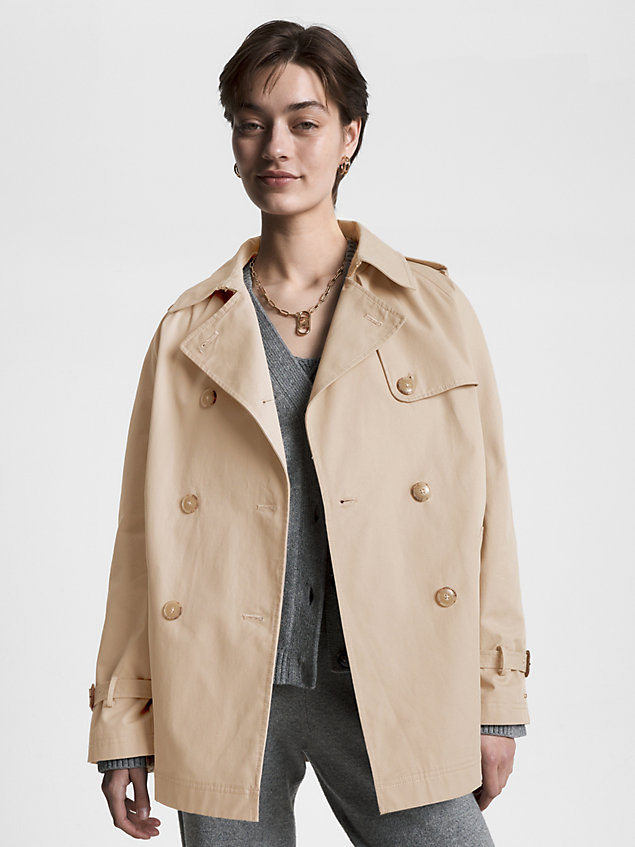 beige double breasted short trench coat for women tommy hilfiger