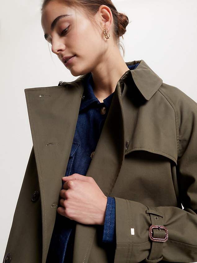 khaki double breasted short trench coat for women tommy hilfiger