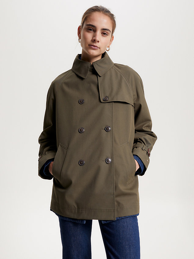 khaki double breasted short trench coat for women tommy hilfiger
