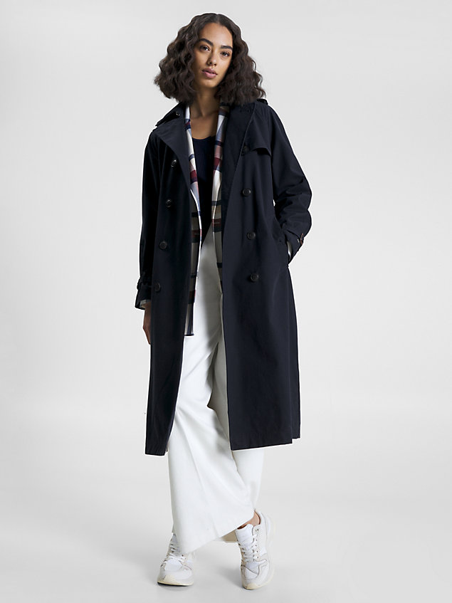 blue double breasted long trench coat for women tommy hilfiger