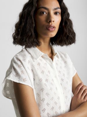 Motiveren toetje gras Blouse met korte mouwen en burn-out monogram | WIT | Tommy Hilfiger