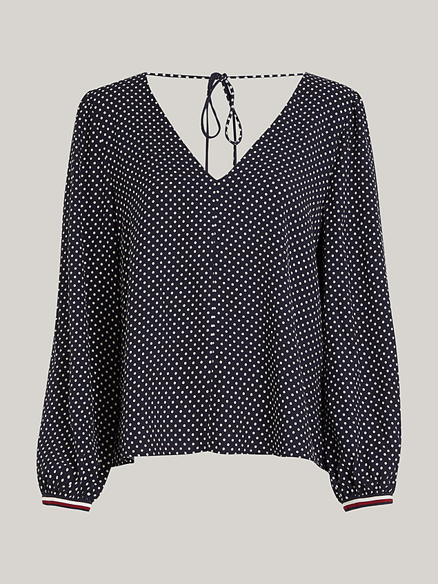 beige polka dot regular fit v-neck blouse for women tommy hilfiger