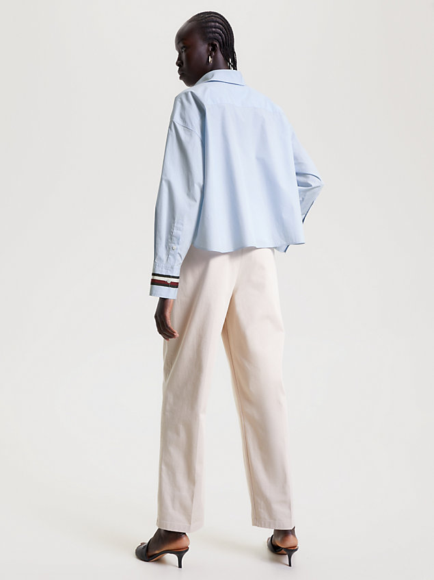chemise oversize courte global stripe blue pour femmes tommy hilfiger