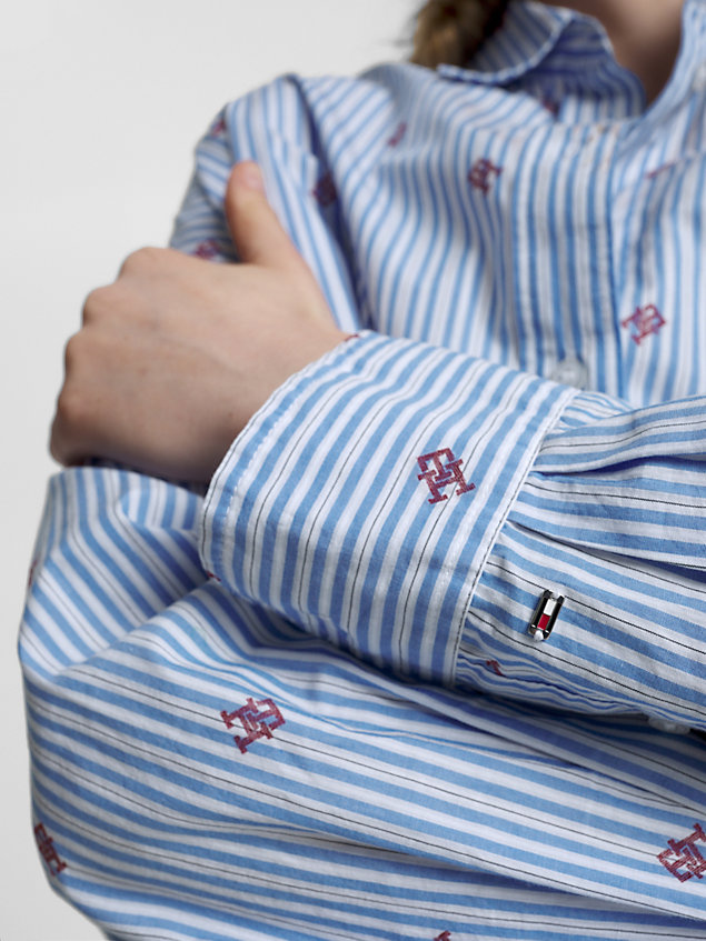 blue stripe monogram oversized shirt for women tommy hilfiger