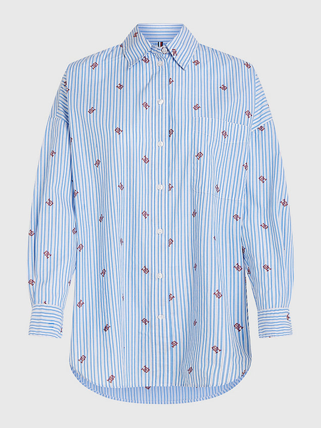 blue stripe monogram oversized shirt for women tommy hilfiger
