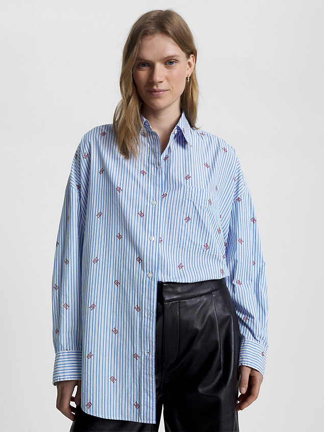 chemise oversize rayée à motif monogramme blue pour femmes tommy hilfiger
