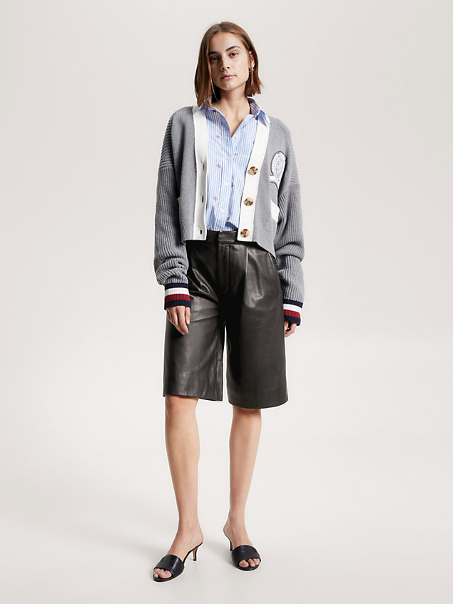 black leather tailored fit bermuda shorts for women tommy hilfiger