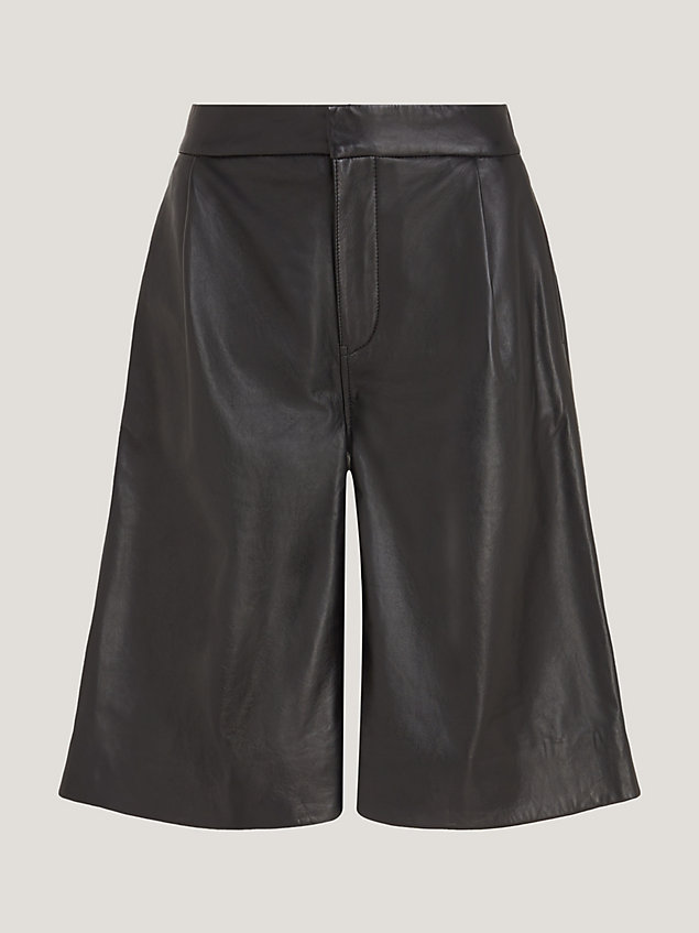 black leather tailored fit bermuda shorts for women tommy hilfiger