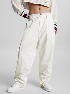 beige tommy hilfiger x shawn mendes high rise trousers for women tommy hilfiger