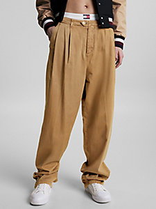 brown tommy hilfiger x shawn mendes high rise trousers for women tommy hilfiger