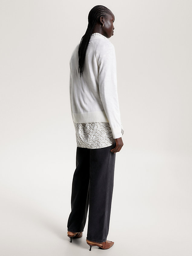 white luźny wełniany sweter z dekoltem w szpic dla kobiety - tommy hilfiger