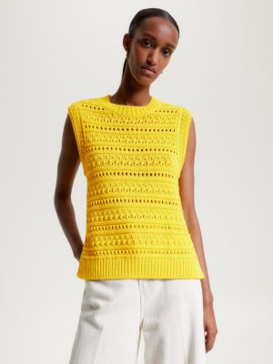 Pull sans manches en crochet col ras du cou Jaune Tommy Hilfiger