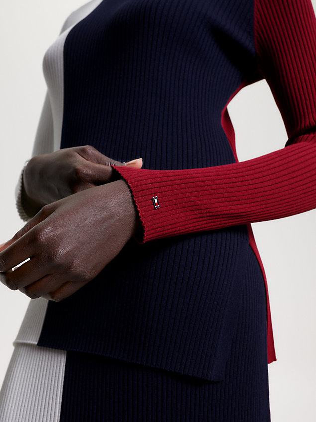 blue colour-blocked rib-knit jumper for women tommy hilfiger