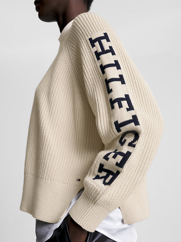 beige relaxed rib knit jumper for women tommy hilfiger