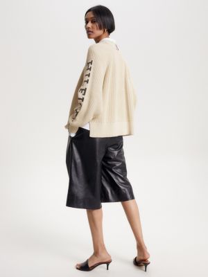 beige relaxed rib knit jumper for women tommy hilfiger