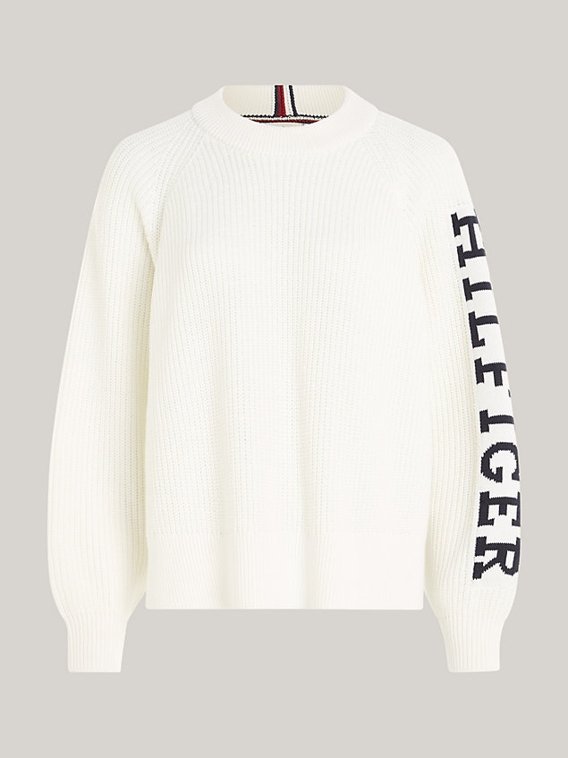white relaxed rib knit jumper for women tommy hilfiger