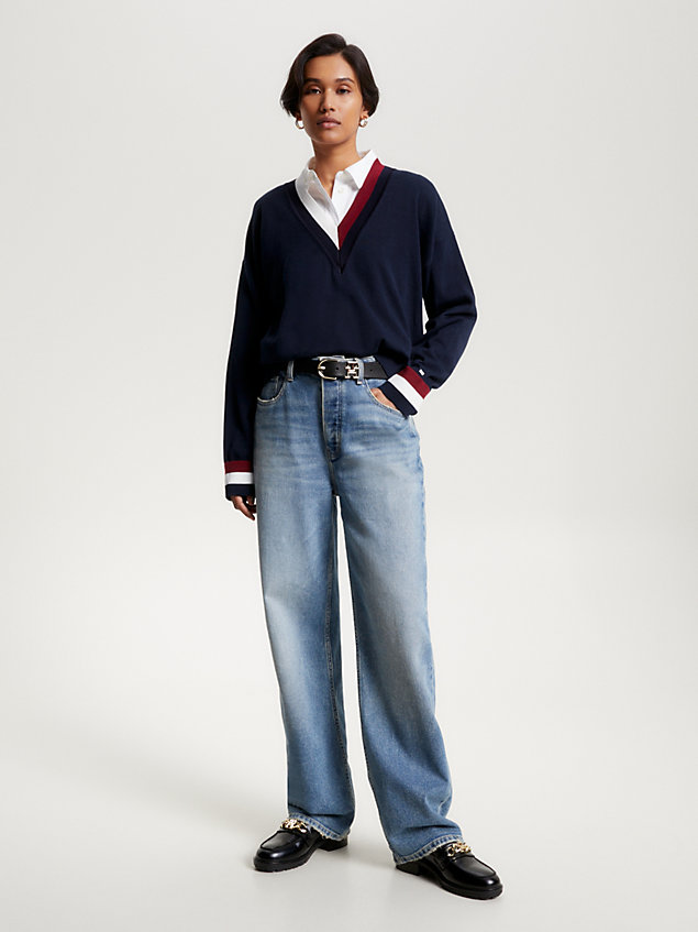 blue global stripe v-neck jumper for women tommy hilfiger