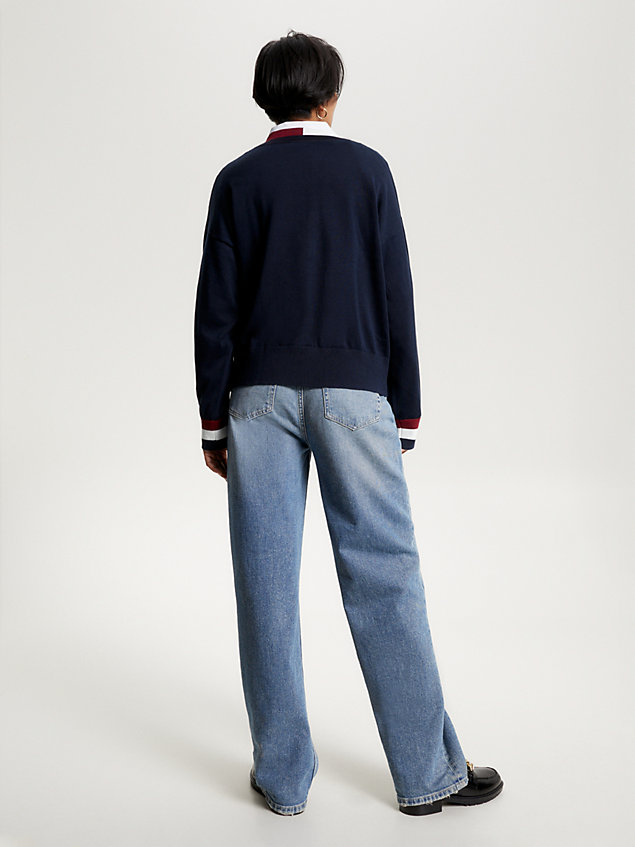 blue global stripe v-neck jumper for women tommy hilfiger
