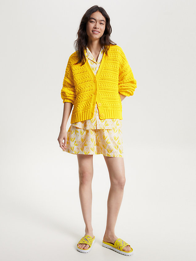 cardigan tommy hilfiger x vacation lungo all'uncinetto yellow da donna tommy hilfiger