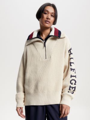 Ashley Furman preambule uitbreiden Relaxed fit trui met halve rits | BEIGE | Tommy Hilfiger