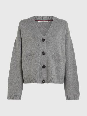 grey oversized v-neck cardigan for women tommy hilfiger