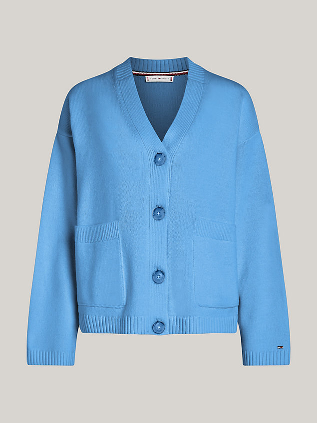 blue oversized v-neck cardigan for women tommy hilfiger