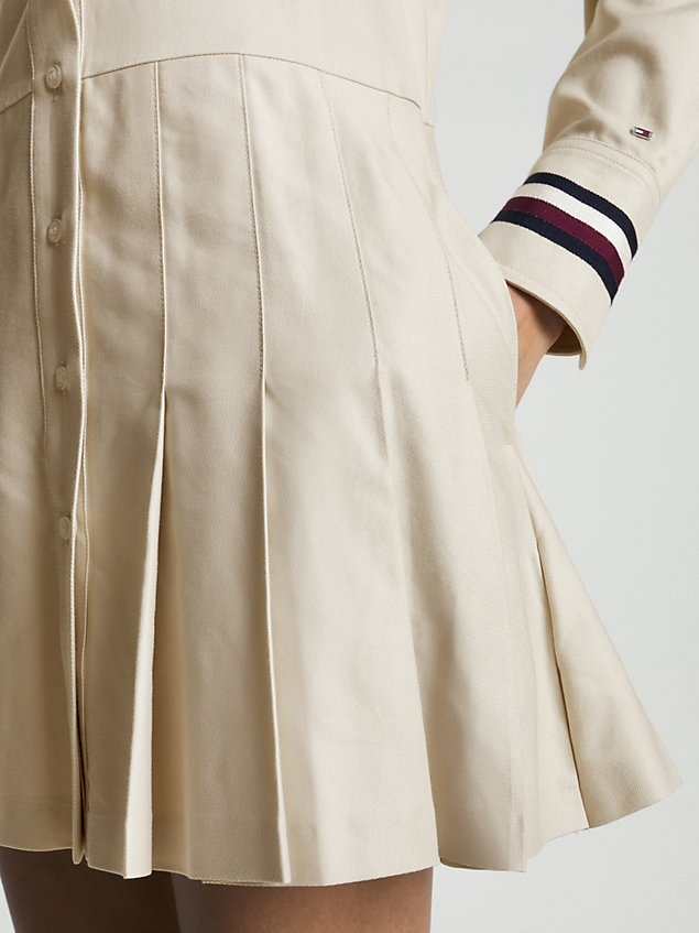 beige global stripe pleated short dress for women tommy hilfiger